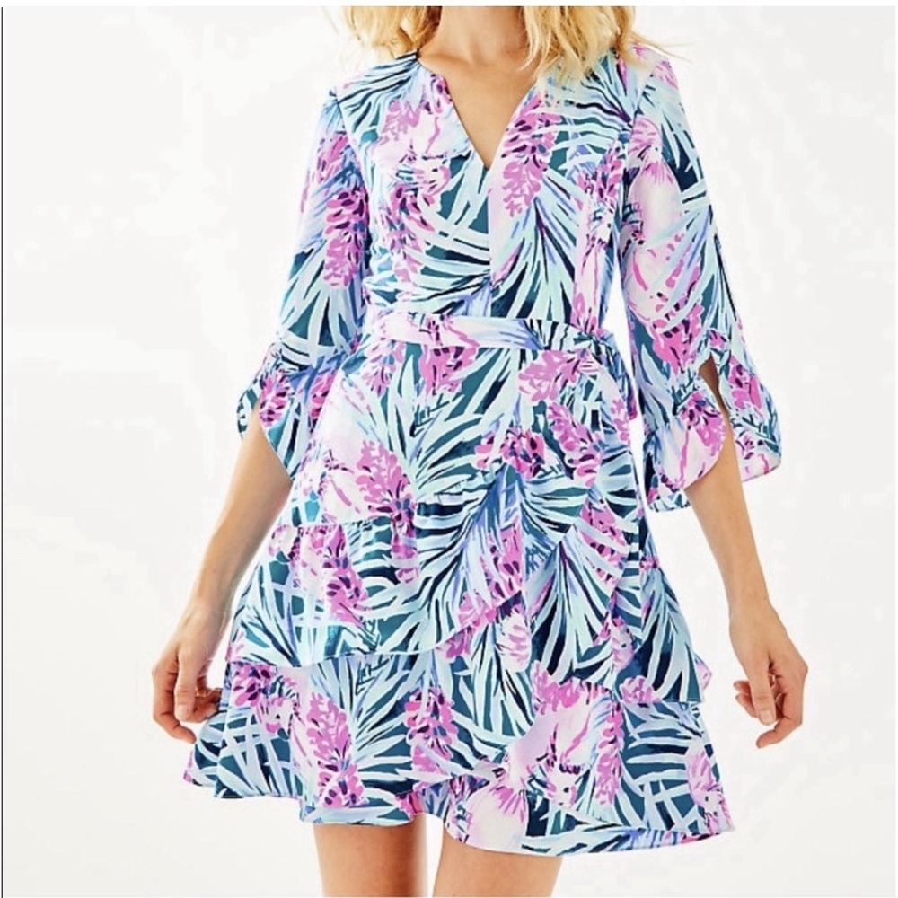 Lilly Pulitzer Laeda Stretch Dress in Mr Peacock Blue Tweetheart Print Small S